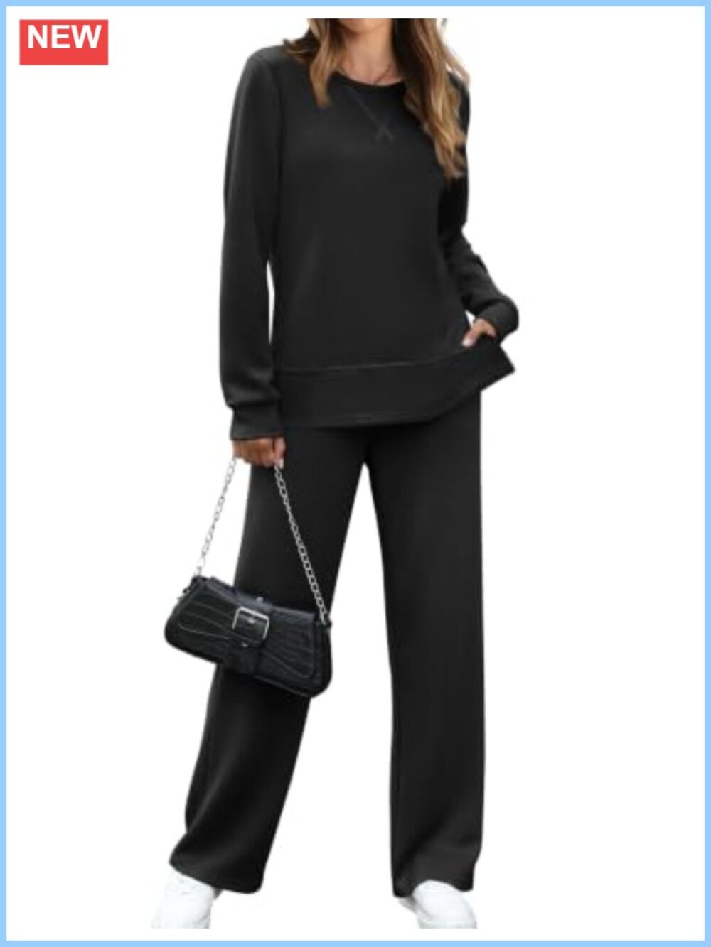 Women's 2 Piece Lounge Set Wide Leg Sweatsuit Side Slit Tunic Travel Outfit